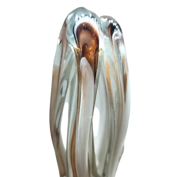 Hand Blown Art Glass Sculpture Brown, White, Clear - Picture 4 of 8